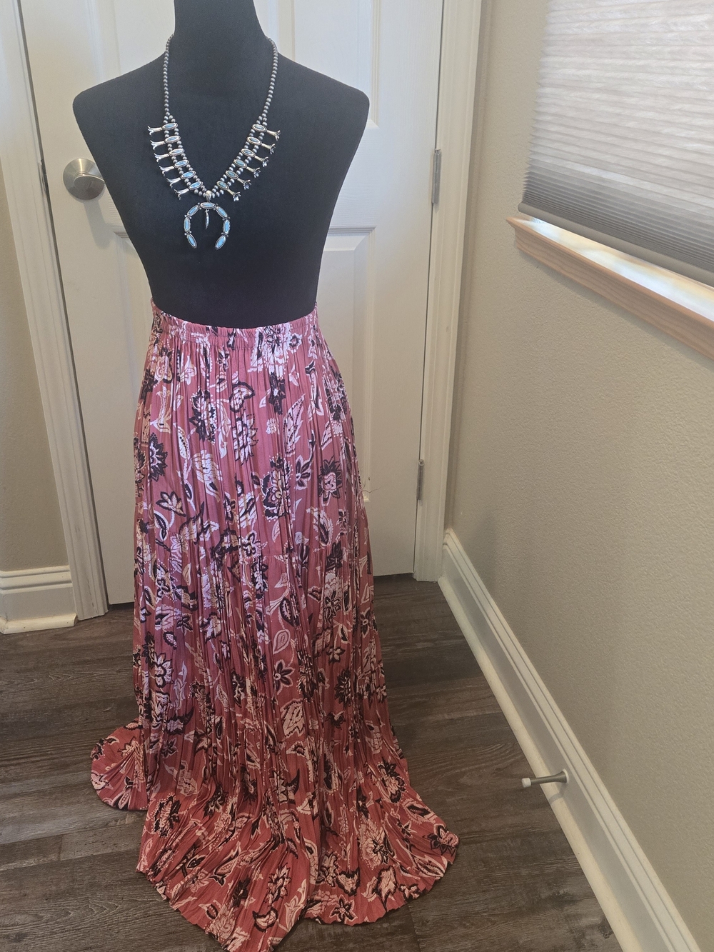 Double D Ranch Pink Floral Pleated Maxi Skirt
